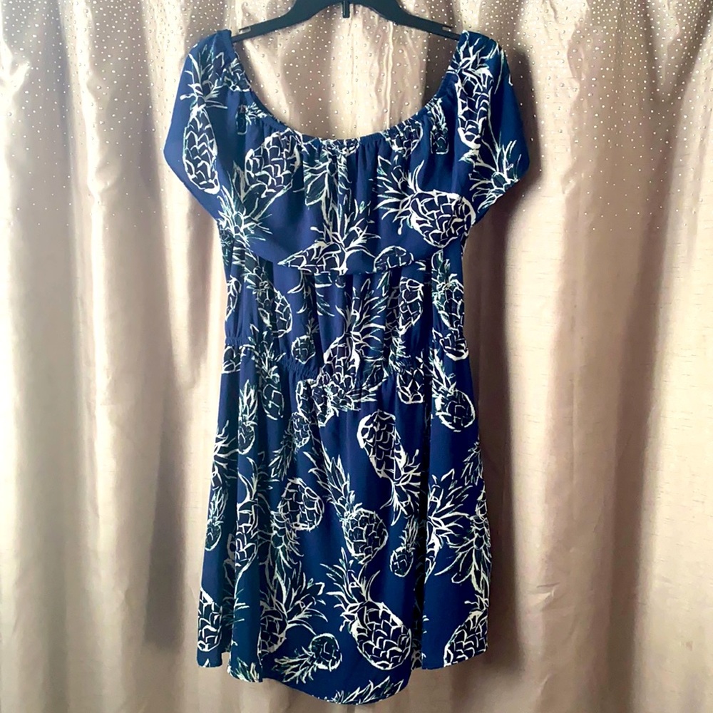 Elegant Blue Pineapple Print Mini Dress